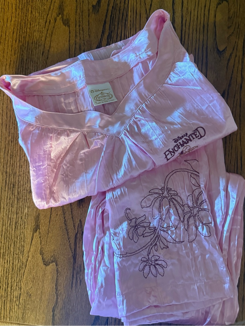 Disney Enchanted Women's Light Pink Satin Pajama Top & Pants Set
